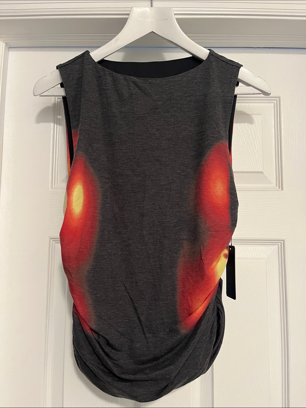 Sleeveless Charcoal Tank with Red-Orange Accent
